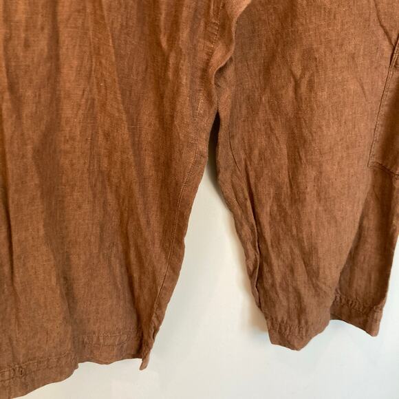 Coldwater Creek Womens 16 Brown 100% Linen Pull On Capri Pants Beachy Lagenlook - Picture 8 of 11